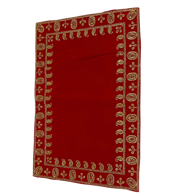 Handmade Red Velvet Puja Aasan | Puja Altar Cloth / Chowki Aasan / Kapda Mat for Puja Table for Puja Home Mandir and Temple - D'DASS Store
