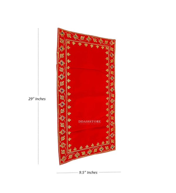 Handmade Red Velvet Puja Aasan | Puja Altar Cloth / Chowki Aasan / Kapda Mat for Puja Table for Puja Home Mandir and Temple - D'DASS Store