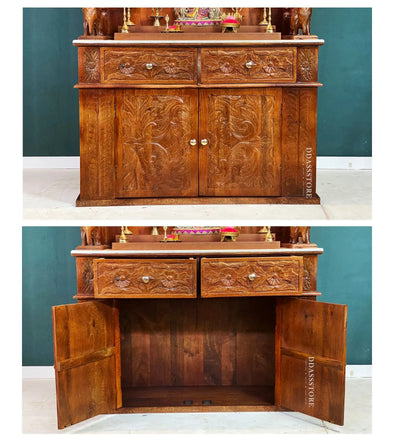 South Indian Style Solid Sheesham Wood Pooja Mandapam | Pooja Altar - DDASSMandap-164 - D'DASS Store
