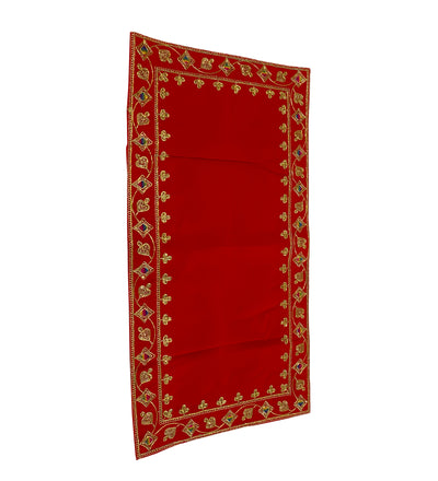 Handmade Red Velvet Puja Aasan | Puja Altar Cloth / Chowki Aasan / Kapda Mat for Puja Table for Puja Home Mandir and Temple