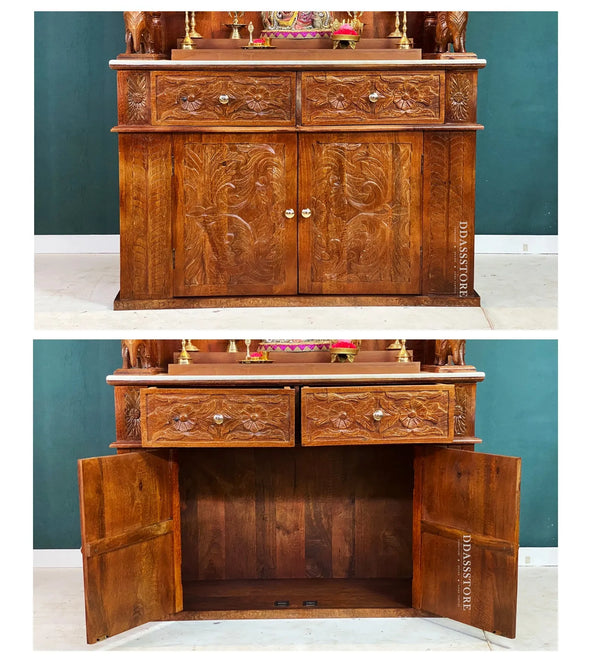 South Indian Style Solid Sheesham Wood Pooja Mandapam | Pooja Altar - DDASSMandap-164 - D'DASS Store