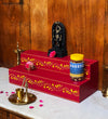 Red Hand painted Wooden Steps Altar for Wooden Home Temple | GOLU Stand Kolu Padi (Set of 2)