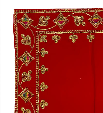 Handmade Red Velvet Puja Aasan | Puja Altar Cloth / Chowki Aasan / Kapda Mat for Puja Table for Puja Home Mandir and Temple