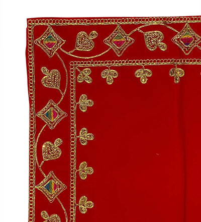 Handmade Red Velvet Puja Aasan | Puja Altar Cloth / Chowki Aasan / Kapda Mat for Puja Table for Puja Home Mandir and Temple - D'DASS Store