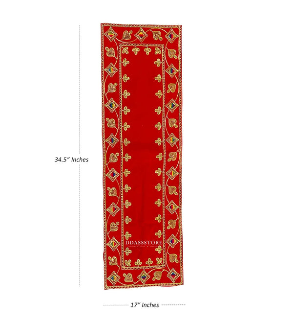 Handmade Red Velvet Puja Aasan | Puja Altar Cloth / Chowki Aasan / Kapda Mat for Puja Table for Puja Home Mandir and Temple - D'DASS Store