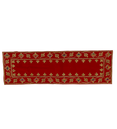 Handmade Red Velvet Puja Aasan | Puja Altar Cloth / Chowki Aasan / Kapda Mat for Puja Table for Puja Home Mandir and Temple