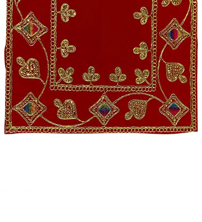 Handmade Red Velvet Puja Aasan | Puja Altar Cloth / Chowki Aasan / Kapda Mat for Puja Table for Puja Home Mandir and Temple - D'DASS Store