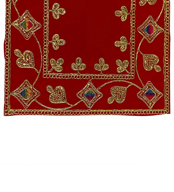 Handmade Red Velvet Puja Aasan | Puja Altar Cloth / Chowki Aasan / Kapda Mat for Puja Table for Puja Home Mandir and Temple - D'DASS Store