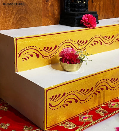 White Handpainted Steps Altar for Wooden Home Temple | GOLU Stand Kolu Padi (Set of 2) - D'DASS Store