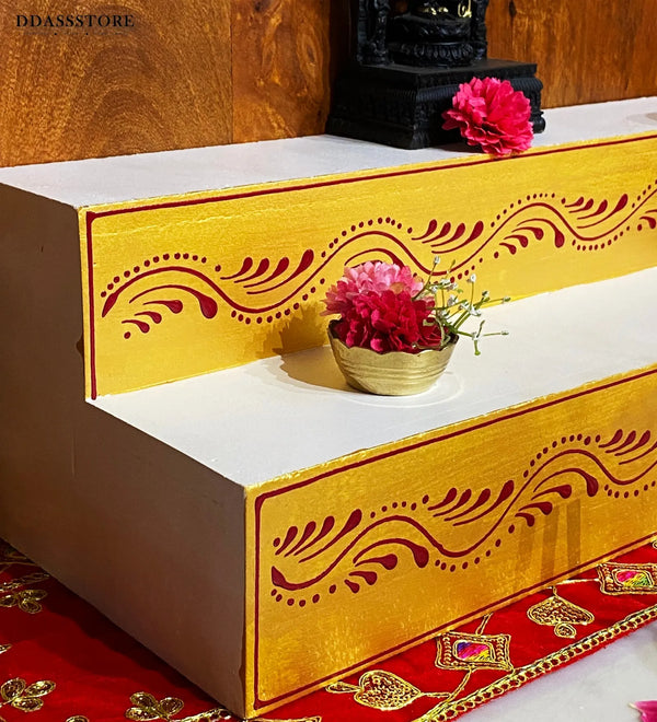 White Handpainted Steps Altar for Wooden Home Temple | GOLU Stand Kolu Padi (Set of 2) - D'DASS Store