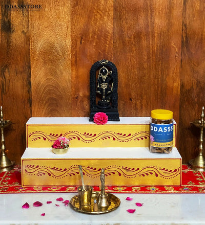White Handpainted Steps Altar for Wooden Home Temple | GOLU Stand Kolu Padi (Set of 2) - D'DASS Store
