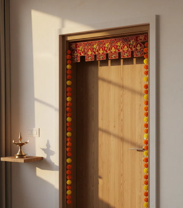 38" Handmade Bandarwal Torans for Entrance Door | Temple Decoration Items | Mandir Bandhanwar for Home|puja Room Decoration Items for Home | Diwali Decoration Item Door Hanging Toranam for Pooja Room - D'DASS Store