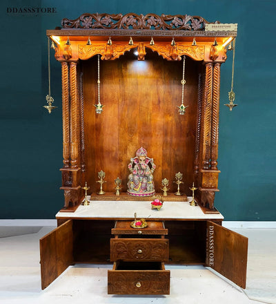 South Indian Style Solid Sheesham Wood Pooja Mandapam | Pooja Altar - D'DASS Store