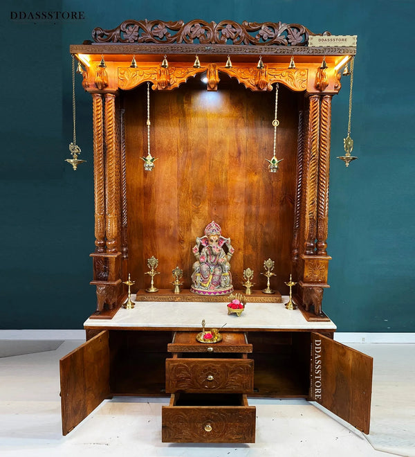 South Indian Style Solid Sheesham Wood Pooja Mandapam | Pooja Altar - D'DASS Store