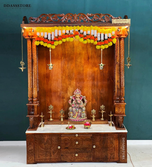 South Indian Style Solid Sheesham Wood Pooja Mandapam | Pooja Altar - D'DASS Store