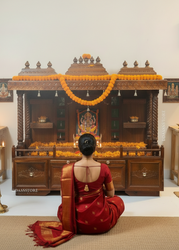 South Indian Style Solid Sheesham Wood Pooja Mandapam | DDASSMANDAP137
