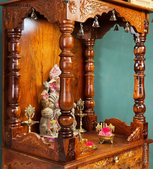 Navratri pujan essential -60" South Indian Style Saagwan Sheesham Wood Pooja Mandap | DDASSMANDAP152 - D'DASS Store