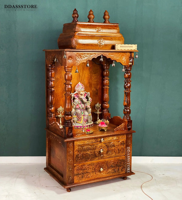 Navratri pujan essential -60" South Indian Style Saagwan Sheesham Wood Pooja Mandap | DDASSMANDAP152 - D'DASS Store