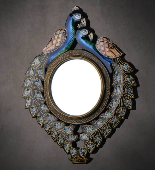 Handpainted Peacocks MDF wood Decorative Wall Mirror - D'DASS Store