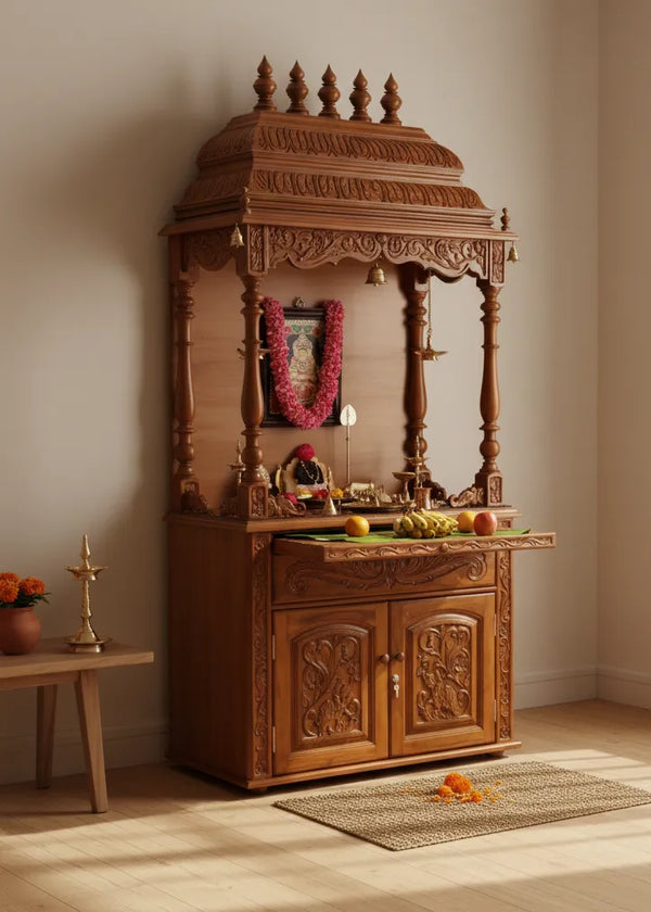 srirangam temple - 90" South Indian Style Saagwan Sheesham Wood Pooja Mandap |DDASSMANDAP148