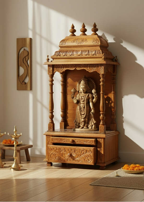 Ganesh chaturthi utsav - 51" South Indian Style Saagwan Sheesham Wood Pooja Mandap |DDASSMANDAP150