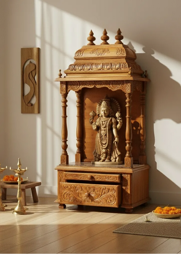 Ganesh chaturthi utsav - 51" South Indian Style Saagwan Sheesham Wood Pooja Mandap |DDASSMANDAP150