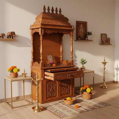 sri tirumalagiri venkateshwara swamy temple- 90" South Indian Style Saagwan Sheesham Wood Pooja Mandap |DDASSMANDAP146