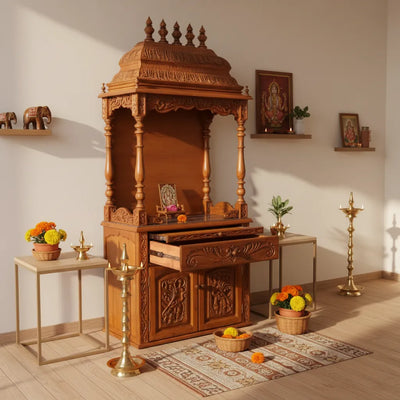 sri tirumalagiri venkateshwara swamy temple- 90" South Indian Style Saagwan Sheesham Wood Pooja Mandap |DDASSMANDAP146 - D'DASS Store