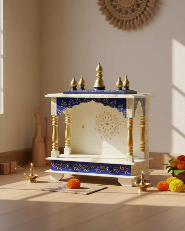 White Sheesham & MDF Wooden Pooja Wall Hanging Temple for Office | DDASSWT02L - D'DASS Store