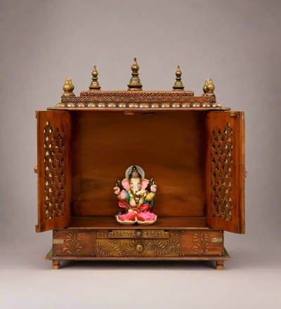 Big Sheesham Copper Wooden MDF Pooja Temple For Office | DDASSM11BIG