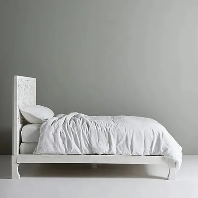 White Morocco Solid Wood King & Queen Size Bed - D'DASS Store