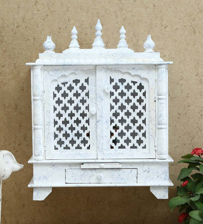 Sheesham MDF Marble Pooja Temple Puja Mandap for Office | DDASSWT2412 WRD Marble - D'DASS Store