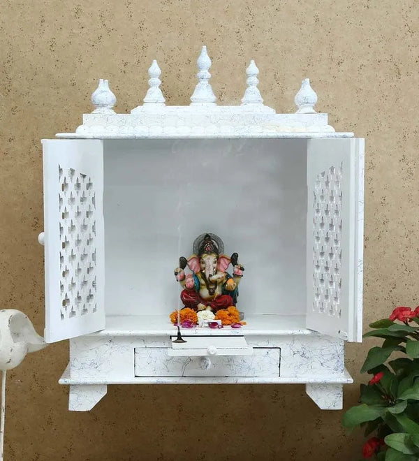 Sheesham MDF Marble Pooja Temple Puja Mandap for Office | DDASSWT2412 WRD Marble - D'DASS Store