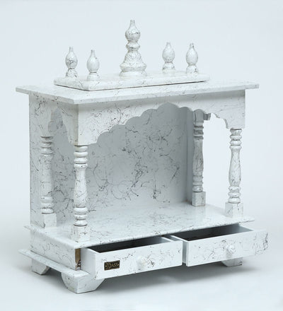 White Sheesham MDF Wooden Pooja Temple Puja Mandap for Office | DDASSWT1822Black Marble - D'DASS Store