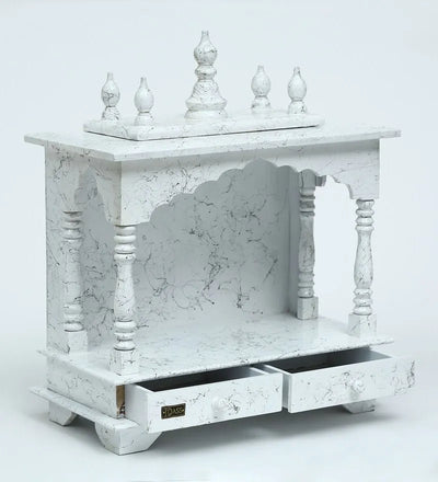 White Sheesham MDF Wooden Pooja Temple Puja Mandap for Office | DDASSWT1822Black Marble - D'DASS Store