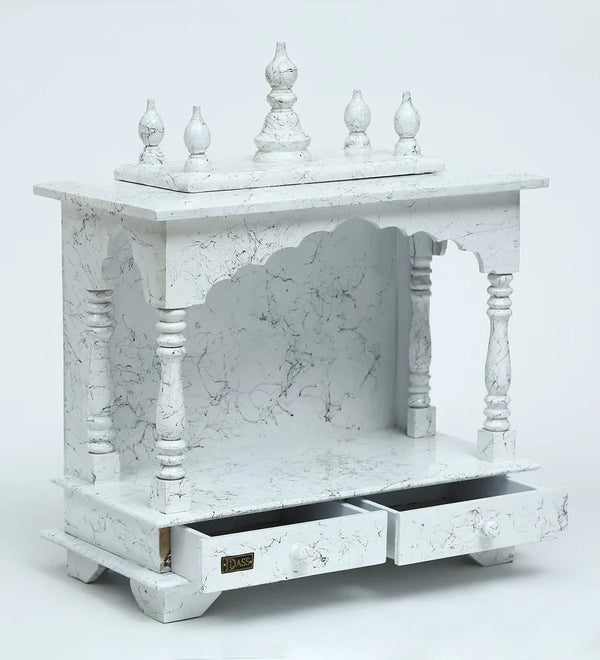 White Sheesham MDF Wooden Pooja Temple Puja Mandap for Office | DDASSWT1822Black Marble - D'DASS Store