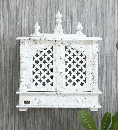 White Sheesham MDF Marble Pooja Temple Puja Mandap for Office | DDASSWT1822BlackD Marble - D'DASS Store