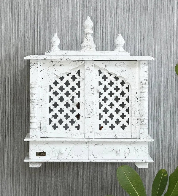 White Sheesham MDF Marble Pooja Temple Puja Mandap for Office | DDASSWT1822BlackD Marble - D'DASS Store