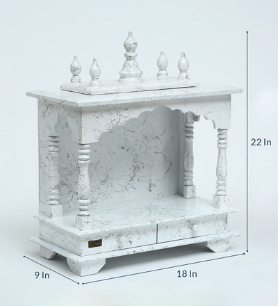 White Sheesham MDF Wooden Pooja Temple Puja Mandap for Office | DDASSWT1822Black Marble - D'DASS Store