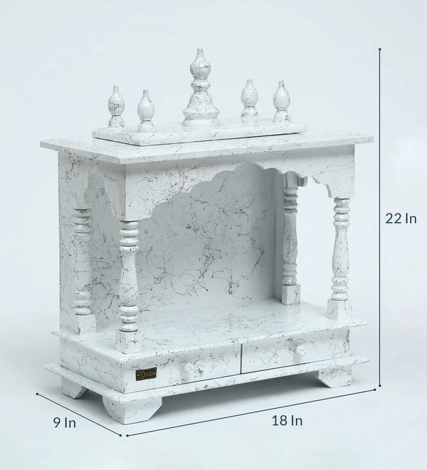 White Sheesham MDF Wooden Pooja Temple Puja Mandap for Office | DDASSWT1822Black Marble - D'DASS Store