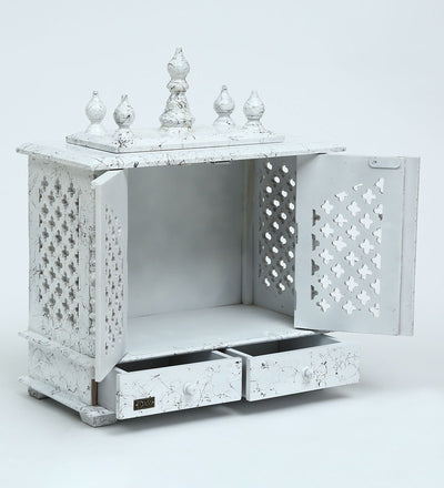 White Sheesham MDF Marble Pooja Temple Puja Mandap for Office | DDASSWT1822BlackD Marble - D'DASS Store