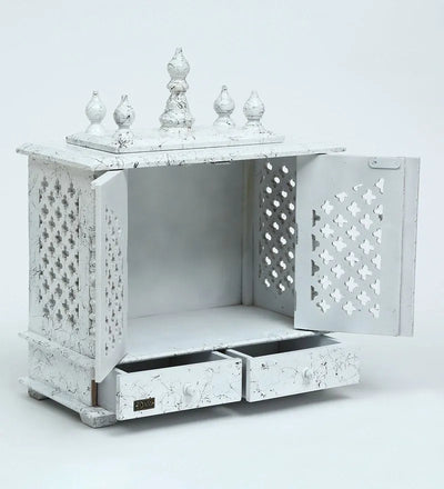 White Sheesham MDF Marble Pooja Temple Puja Mandap for Office | DDASSWT1822BlackD Marble - D'DASS Store