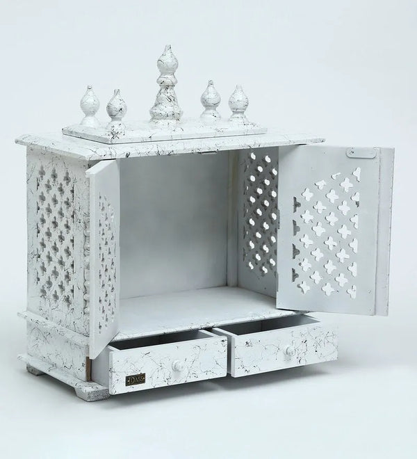 White Sheesham MDF Marble Pooja Temple Puja Mandap for Office | DDASSWT1822BlackD Marble - D'DASS Store