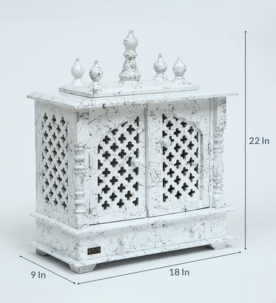 White Sheesham MDF Marble Pooja Temple Puja Mandap for Office | DDASSWT1822BlackD Marble - D'DASS Store