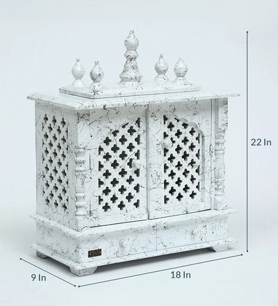 White Sheesham MDF Marble Pooja Temple Puja Mandap for Office | DDASSWT1822BlackD Marble - D'DASS Store