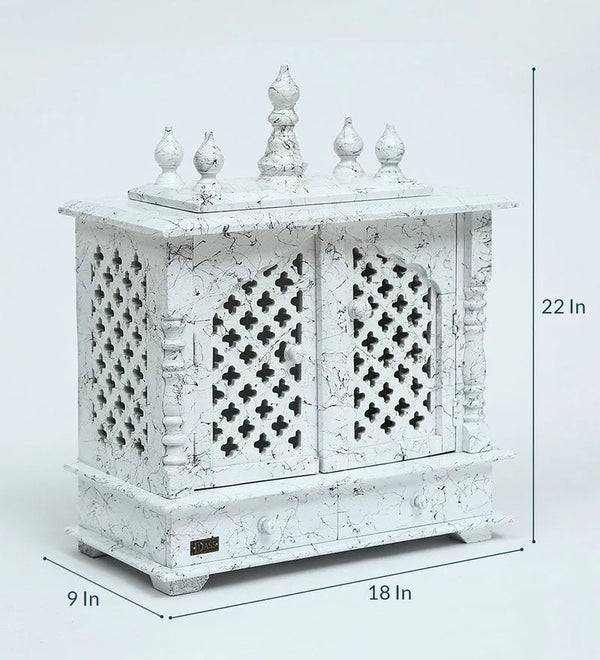 White Sheesham MDF Marble Pooja Temple Puja Mandap for Office | DDASSWT1822BlackD Marble - D'DASS Store