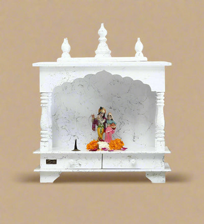 White Sheesham MDF Wooden Pooja Temple Puja Mandap for Office | DDASSWT1822Black Marble - D'DASS Store