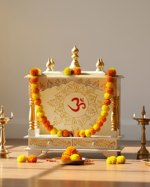 Wall Hanging Sheesham MDF Wooden Pooja Temple Puja Mandap For Office | DDASSWT1822OM - D'DASS Store