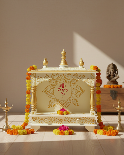 Sheesham MDF Wooden Pooja Temple Puja Mandap For Office | DDASSWT1822GANESH - D'DASS Store