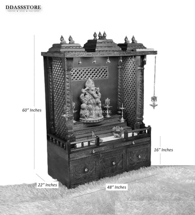 South Indian Style Solid Sheesham Wood Pooja Mandapam | Pooja Altar - D'DASS Store